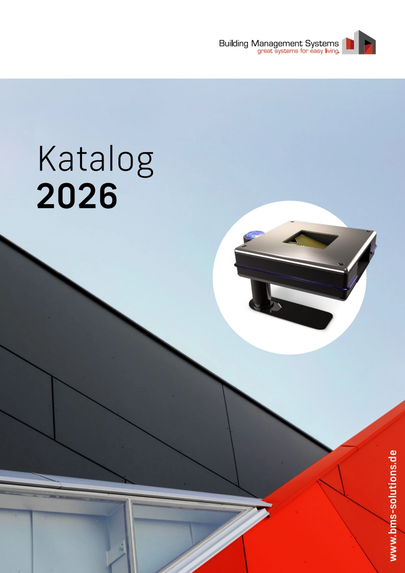 Deckblatt des Katalog 2026 der BMS GmbH – Ihr Wegweiser zu innovativen Lösungen für Gebäudeautomation und Sonnenschutz