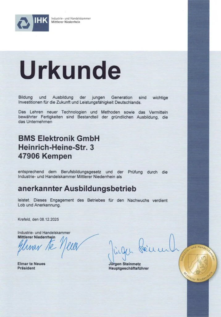 BMS als Ausbildungsbetrieb für OEM Fertigung für Sonnenschutzsteuerung für Industrie und Hersteller.